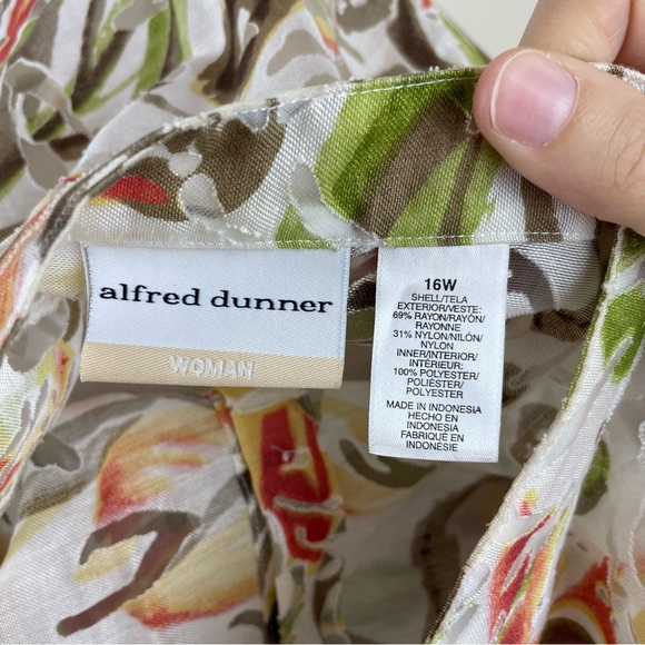 Alfred Dunner Floral White Green Orange Button Front Top Women Size 16W - Picture 2 of 6